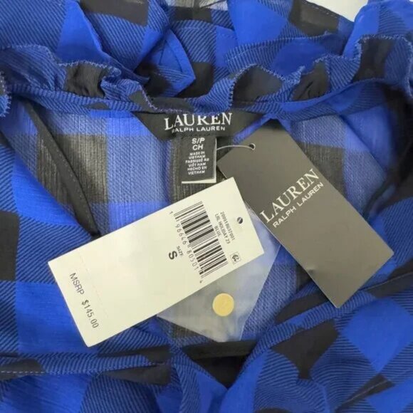 NWT Lauren Ralph Lauren Buffalo Check Ruffled Georgette Blouse Top - Picture 4 of 7